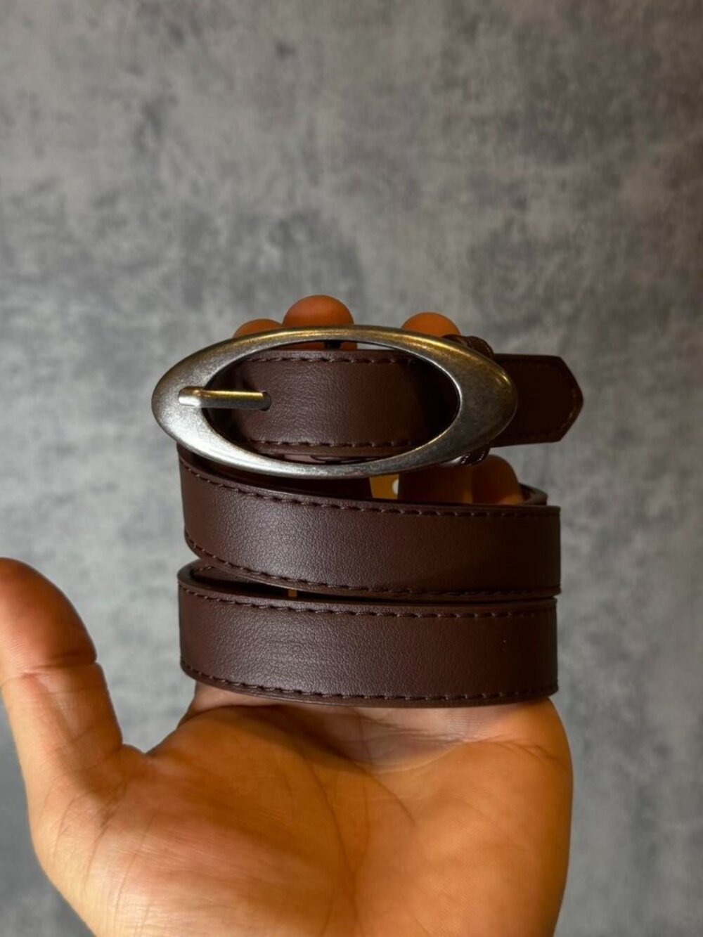 Classy Preppy Brown Oval Buckle Belt